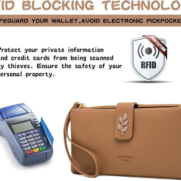 Women's RFID Blocking Wristlet Wallet with Phone Pocket Large Capacity Stylish P - Picture 3 of 7
